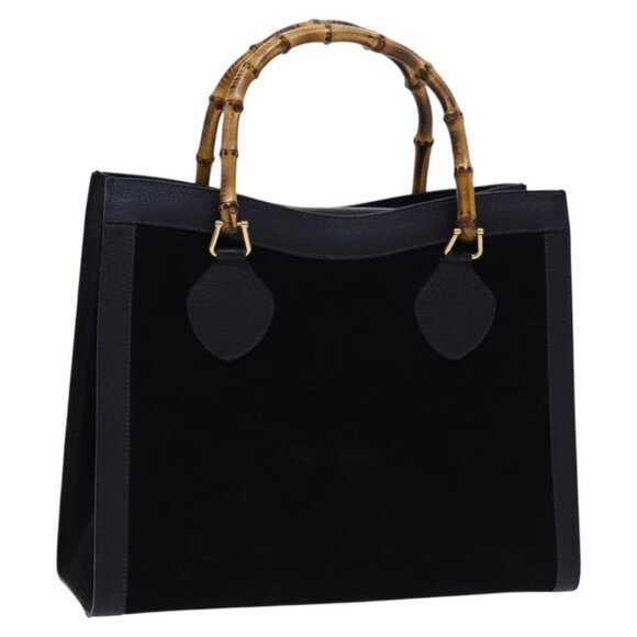 GUCCI Bamboo Hand Bag Suede Leather Black Gold 002 1095 0260 Auth ep7557 - Picture 1 of 16